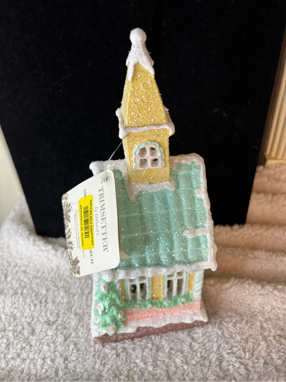 Trimesetter Village Church Holiday Glitter 9” Tall Light Up New/Flaw on the tree